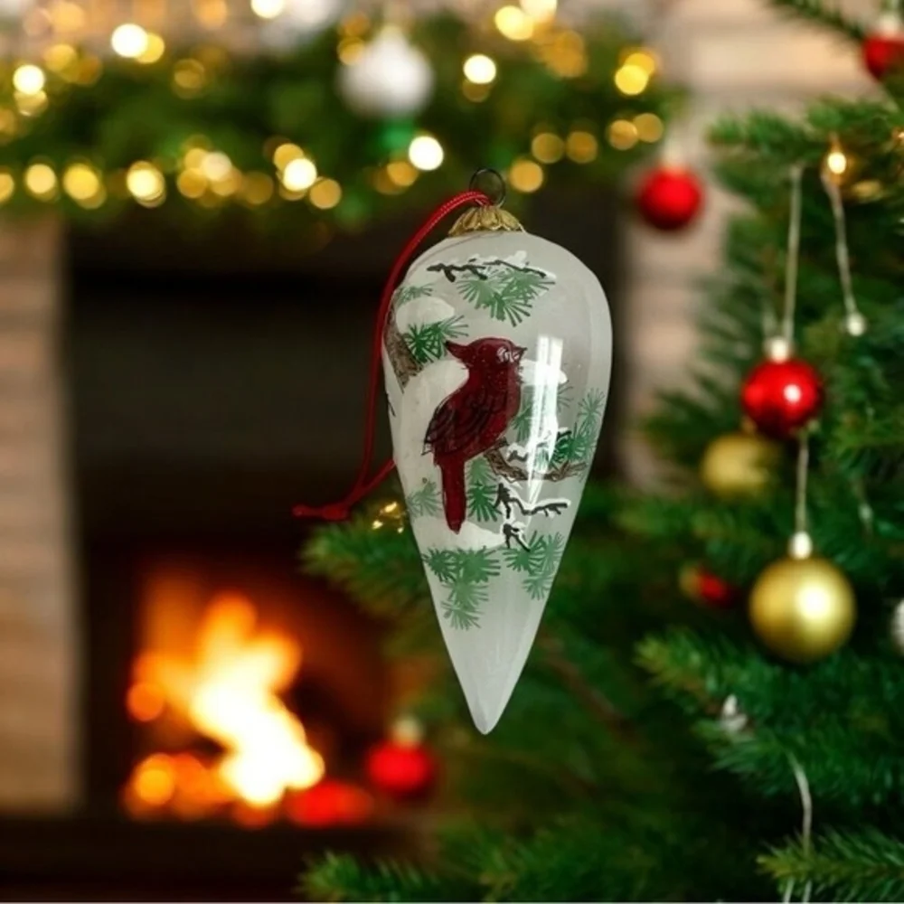 Rare Vintage Clear Glass Cardinal Christmas Ornament 4